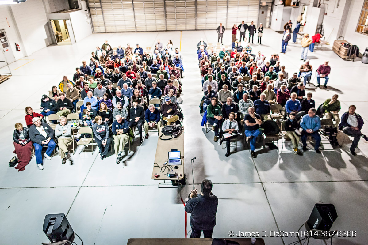 Jeff Skiles, First Officer of United Airways flight 1549, speaks at the OSU Airport as a part of the EAA’s Grassroots Pilot Tour photographed March 4, 2014. (© James D. DeCamp | http://www.JamesDeCamp.com | 614-367-6366)