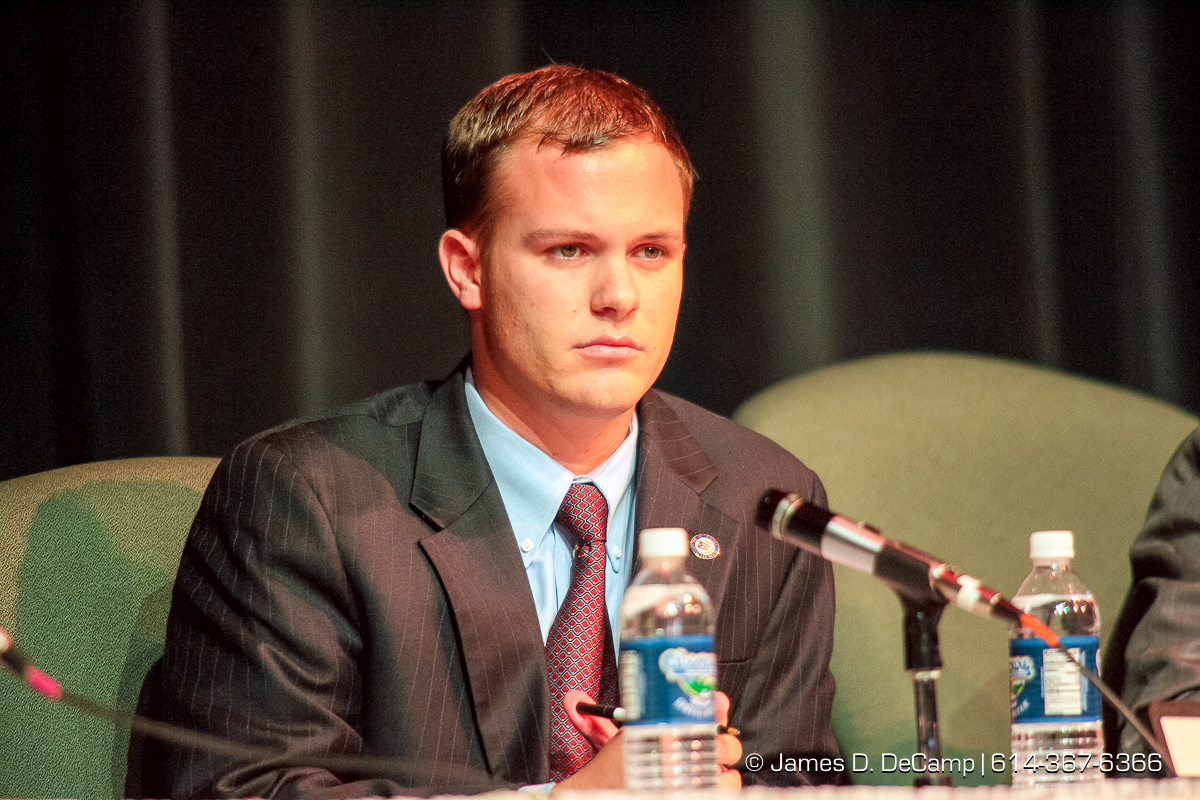 Chris Valentine Dublin School Board President photographed at a regular meeting of the Dublin Board of Education held at Dublin Coffman High School's Performing Arts Center Tuesday night December 12, 2006. The agenda for Tuesday night's school board meeting includes two resolutions about Superintendent Linda Fenner and Treasurer Chris Mohr: one to extend their contracts and the other to declare that the board does not intend to retain them. The dueling resolutions reflect the fallout after Fenner and Mohr's once-close relationship disintegrated. Complaints that each filed against the other revealed an instance where they kissed, gushy e-mails Fenner sent Mohr, and the intertwining of their personal and work relationships. Since then, critics have questioned their professionalism while others have stood up to support Mohr or Fenner. "I fear here that what's happened is there has been such a public outcry that the board believes that the easiest way out is just to nonrenew both of them," said Mohr's attorney, Rex Elliott. Fenner's attorney, John Marshall, said the opposite, at least about her fate. "It's pretty clear that there is enormous support for Dr. Fenner in the community. Actually, if it comes to a vote, I'd be surprised if she's not renewed." Fenner has said that she has no intention of resigning. School board President Chris Valentine wouldn't say what the board would do Tuesday but said the members were eager "to put the focus back on the students and the education we provide them." "The board is evaluating all of these factors. Ultimately, this is a very difficult decision." If the board decides to nonrenew either or both officials, they would serve the remainder of their contracts, Valentine said. Fenner's contract expires in July; Mohr has 13 months left on his, Valentine said. In July, he filed a complaint with the district, saying Fenner was sexually harassing him. (© James D. DeCamp | http://www.JamesDeCamp.com | 614-367-6366) [P