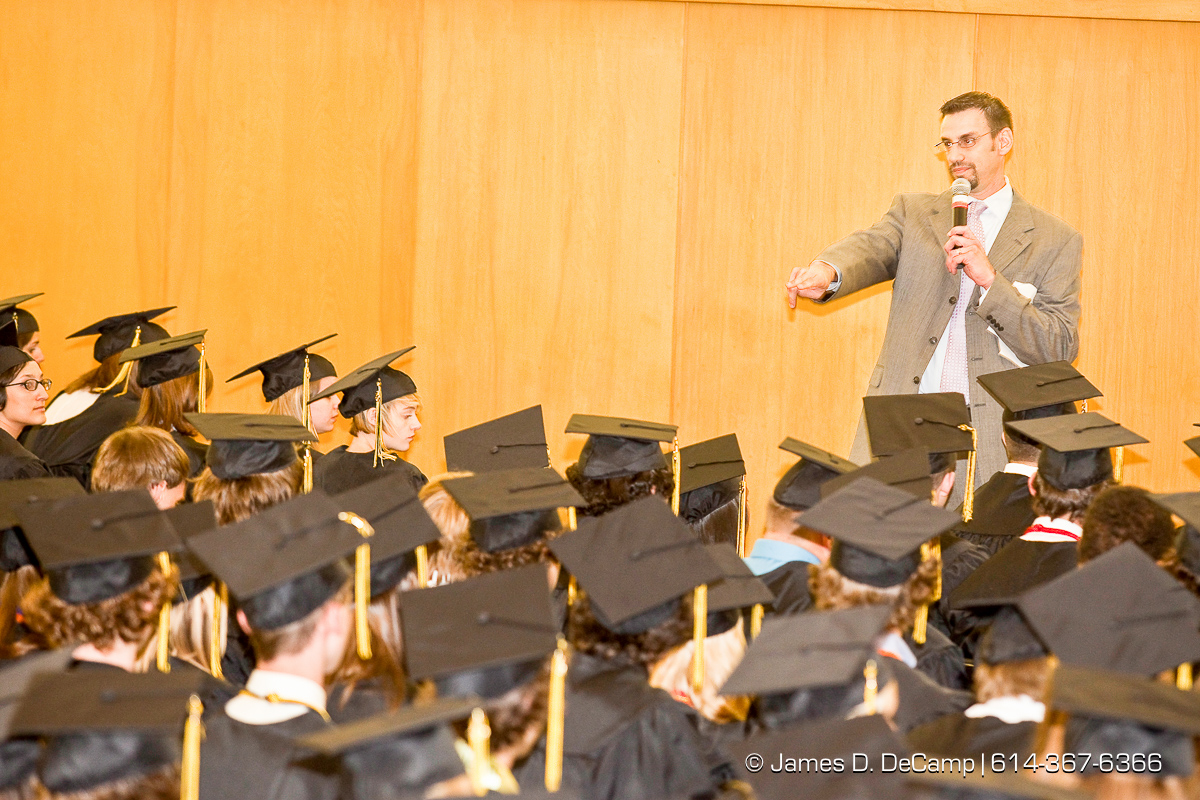 Assistant Principal Tom Cochran talks to his students one last time prior to the procession of graduates at the Upper Arlington High School Graduation Ceremony held Sunday afternoon June 6, 2010 at the Veterans Memorial Auditorium in Downtown Columbus. (© James D. DeCamp | http://JamesDeCamp.com | 614-367-6366)