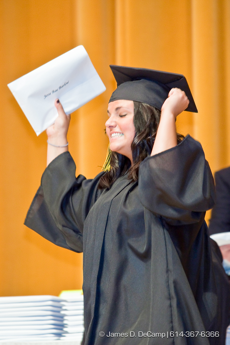 Jesse Rae Barlow celebrates getting her diploma at the Upper Arlington High School Graduation Ceremony held Sunday afternoon June 6, 2010 at the Veterans Memorial Auditorium in Downtown Columbus. (© James D. DeCamp | http://JamesDeCamp.com | 614-367-6366)
