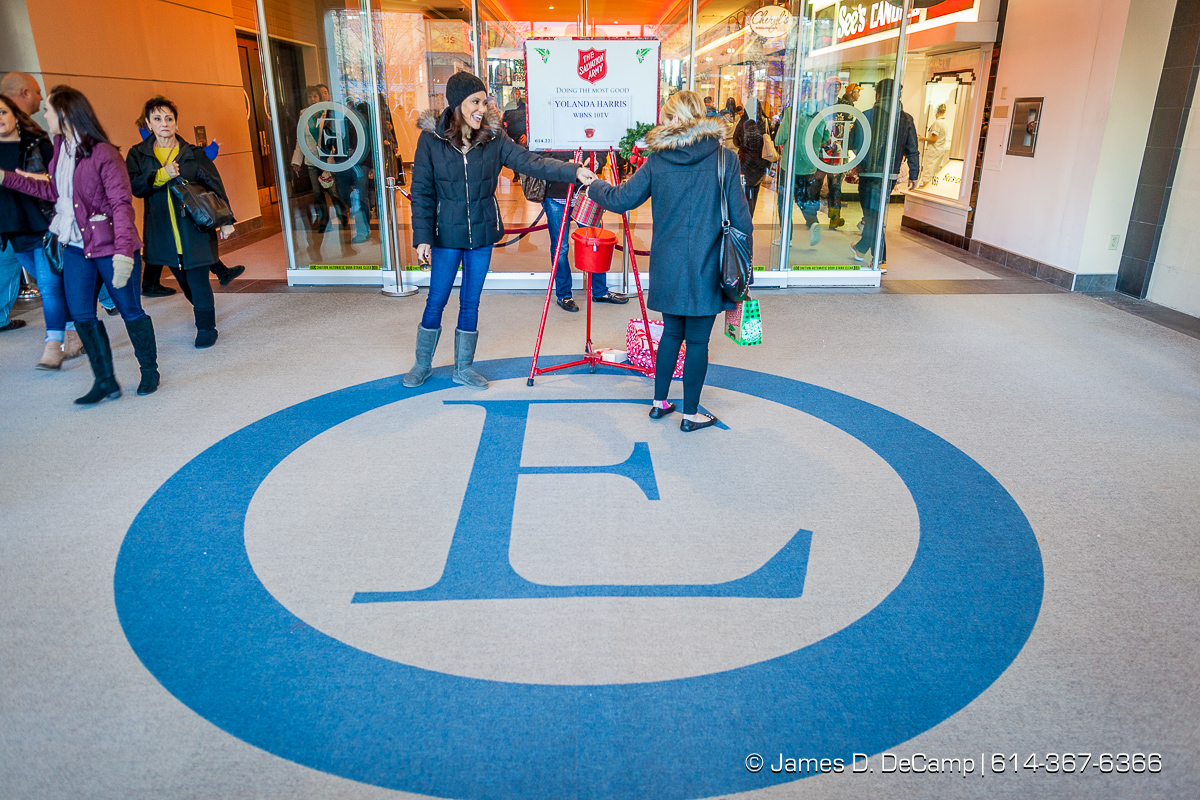 Yolanda Harris manning the Salvation Army station at the Easton Town Center photographed Saturday, December 16, 2017. (© James D. DeCamp | http://JamesDeCamp.com | 614-367-6366)